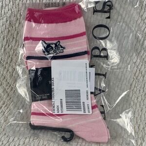 Talbots Womens Frenchie Trouser Socks Pink Stripe French Bull Dog One Size NWT